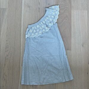One-Shoulder Gray striped Dress with Floral Lace